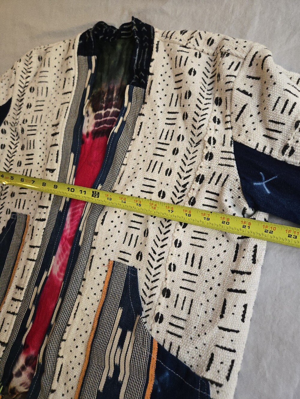 Open-Front Mudcloth Indigo Jacket in Navy & Cream Festival Bohemian HAL3 - Picture 4 of 11